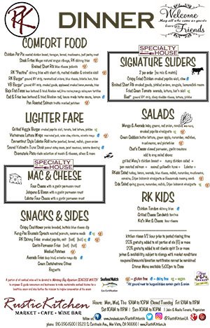 Café Rustic Kitchen La Menu July 2018 Dinner