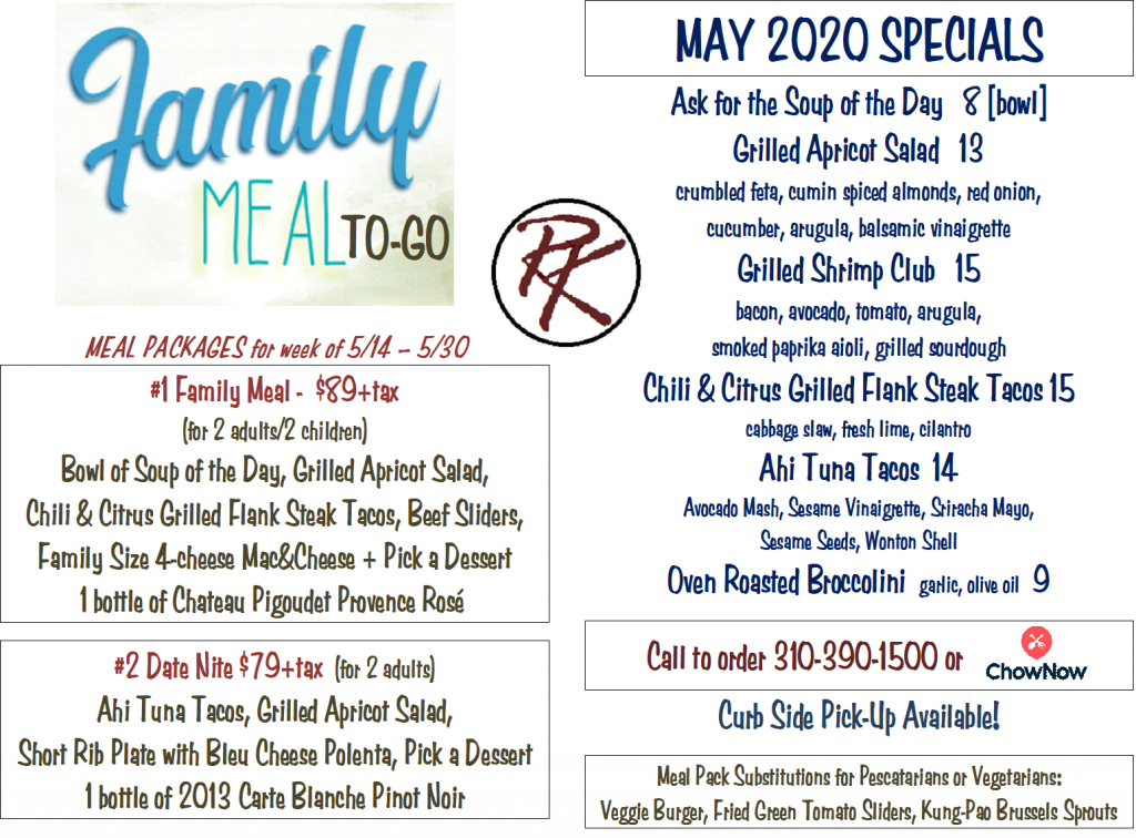 Family Meals togo May20201 Rustic Kitchen LA